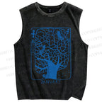 Unisex Birds on Blue Tree Printed Washed Tank Top