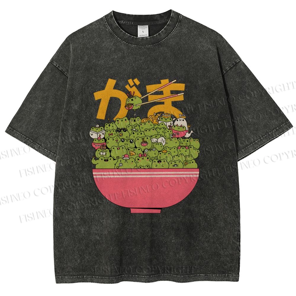 Unisex Bowl Of Frogs Printed Washed Tee