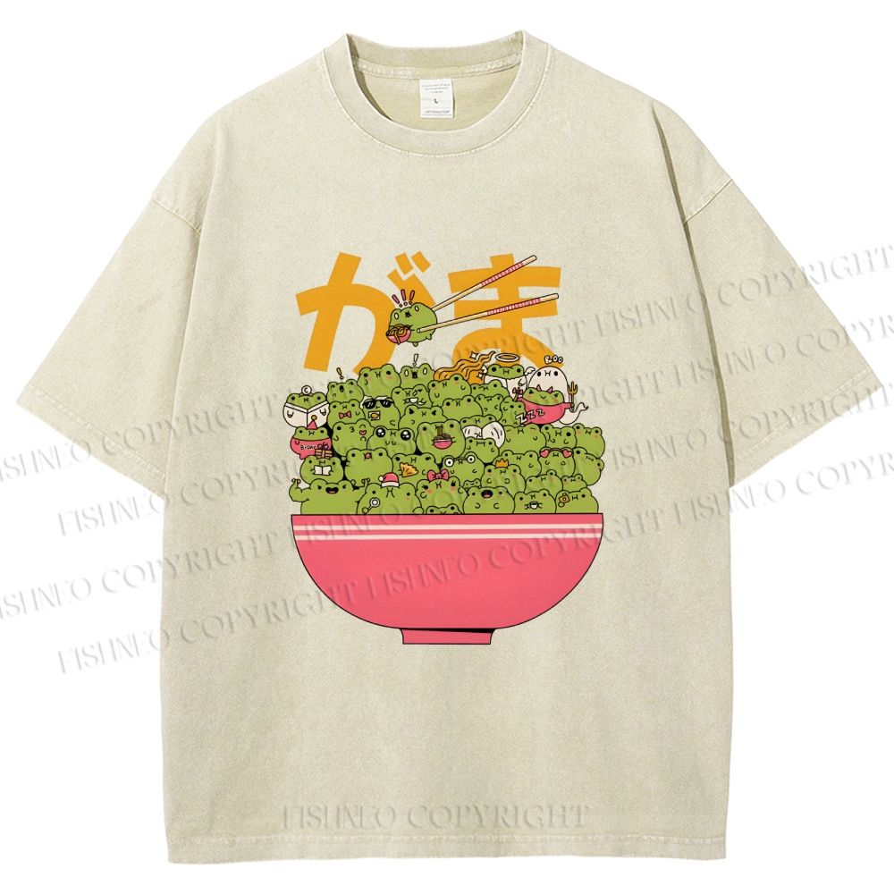 Unisex Bowl Of Frogs Printed Washed Tee