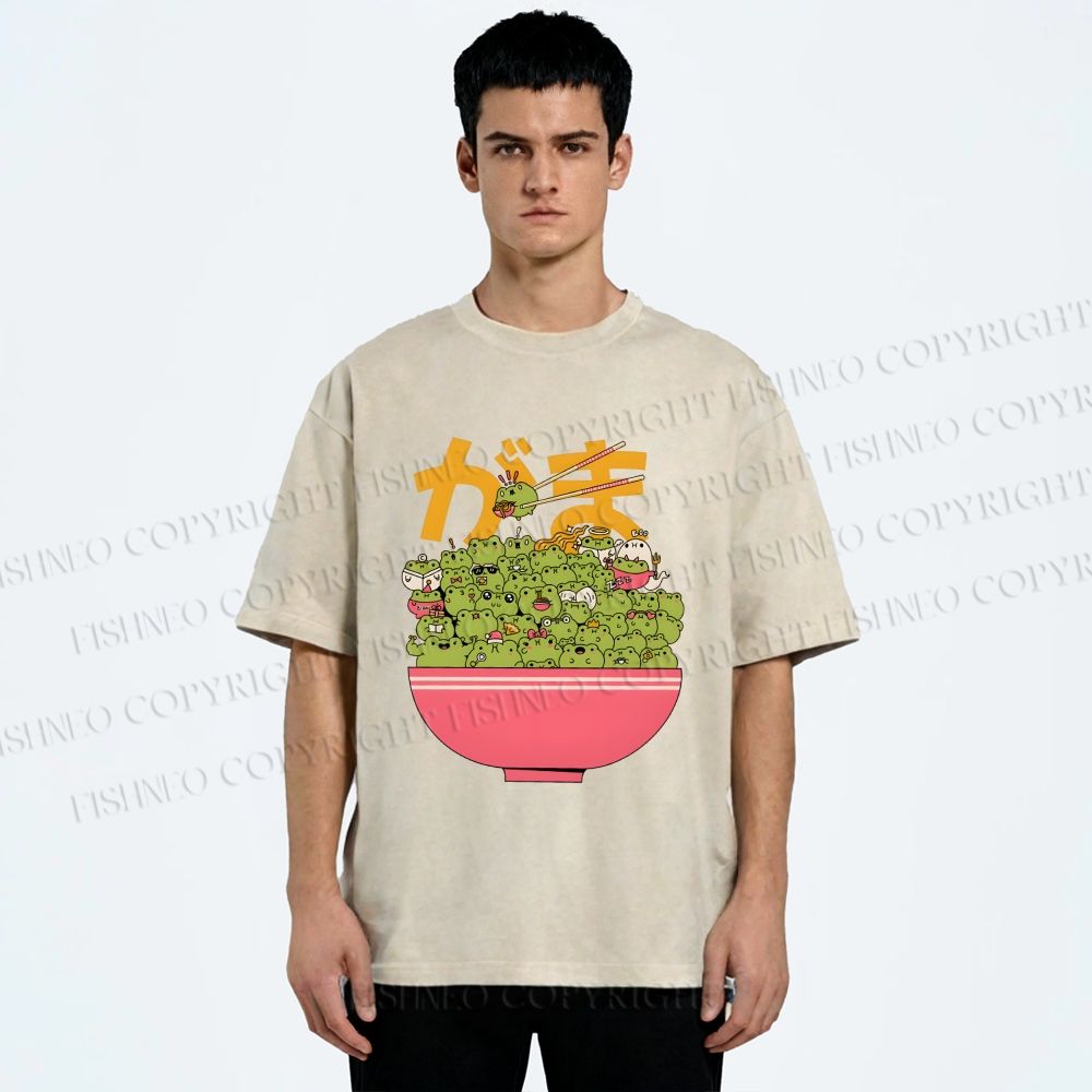 Unisex Bowl Of Frogs Printed Washed Tee