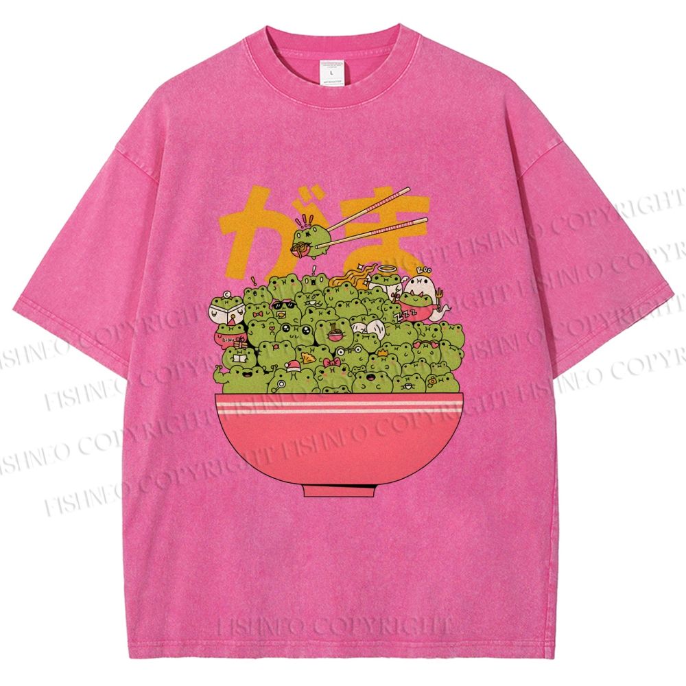 Unisex Bowl Of Frogs Printed Washed Tee