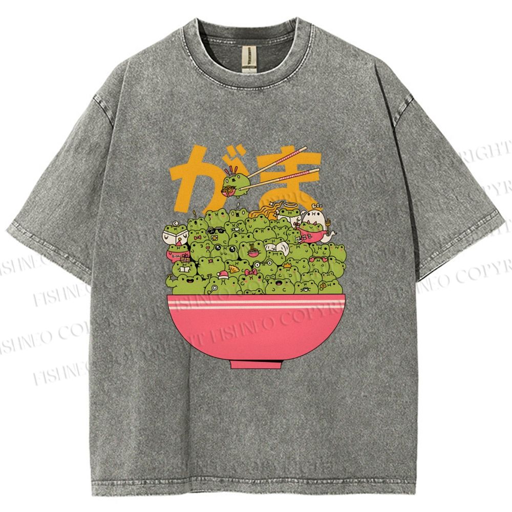Unisex Bowl Of Frogs Printed Washed Tee