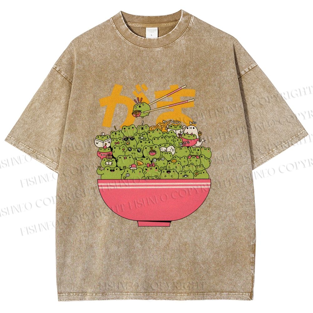 Unisex Bowl Of Frogs Printed Washed Tee