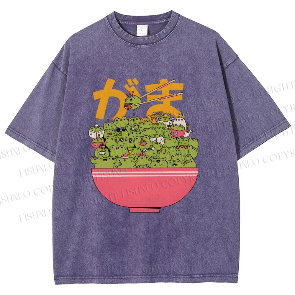 Unisex Bowl Of Frogs Printed Washed Tee
