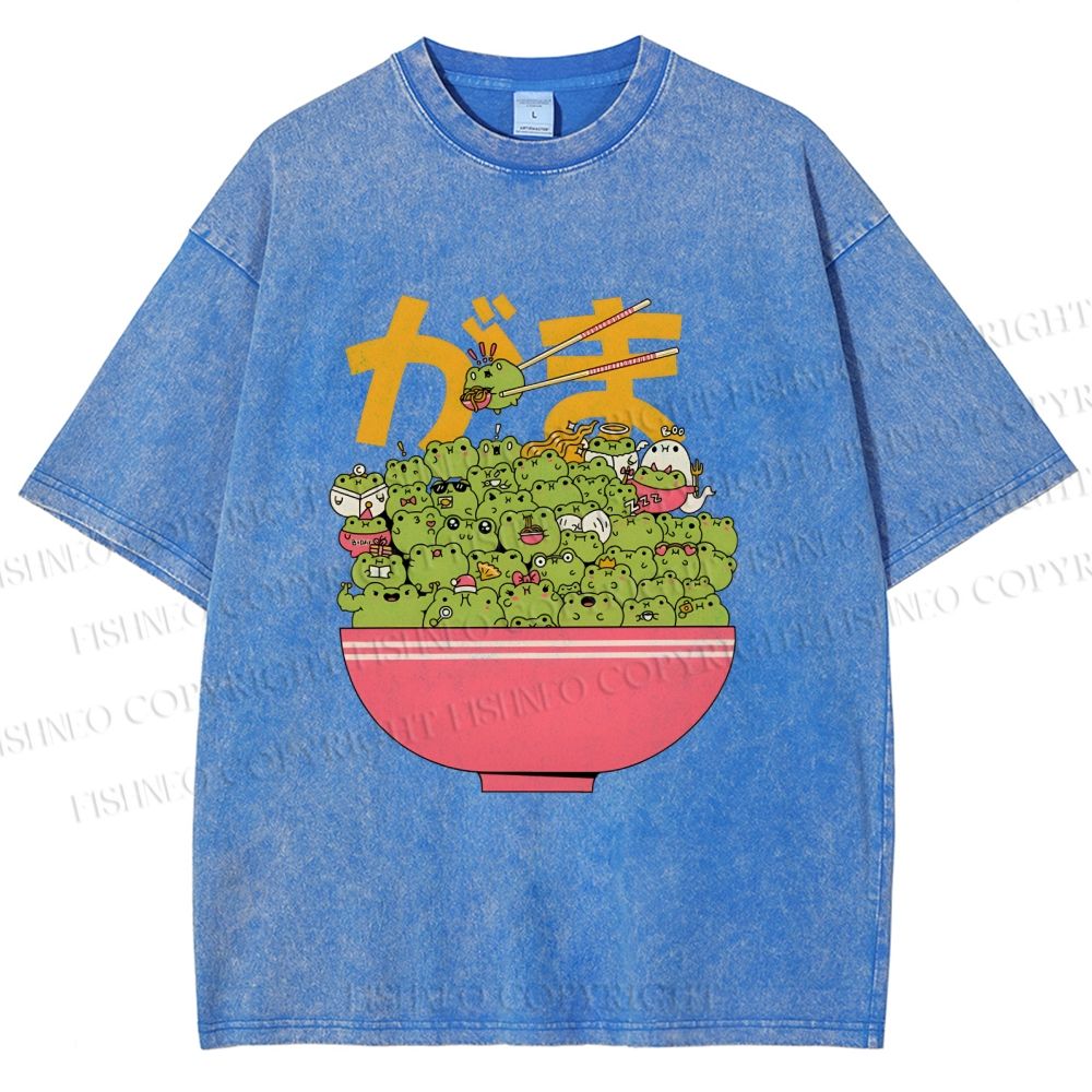 Unisex Bowl Of Frogs Printed Washed Tee