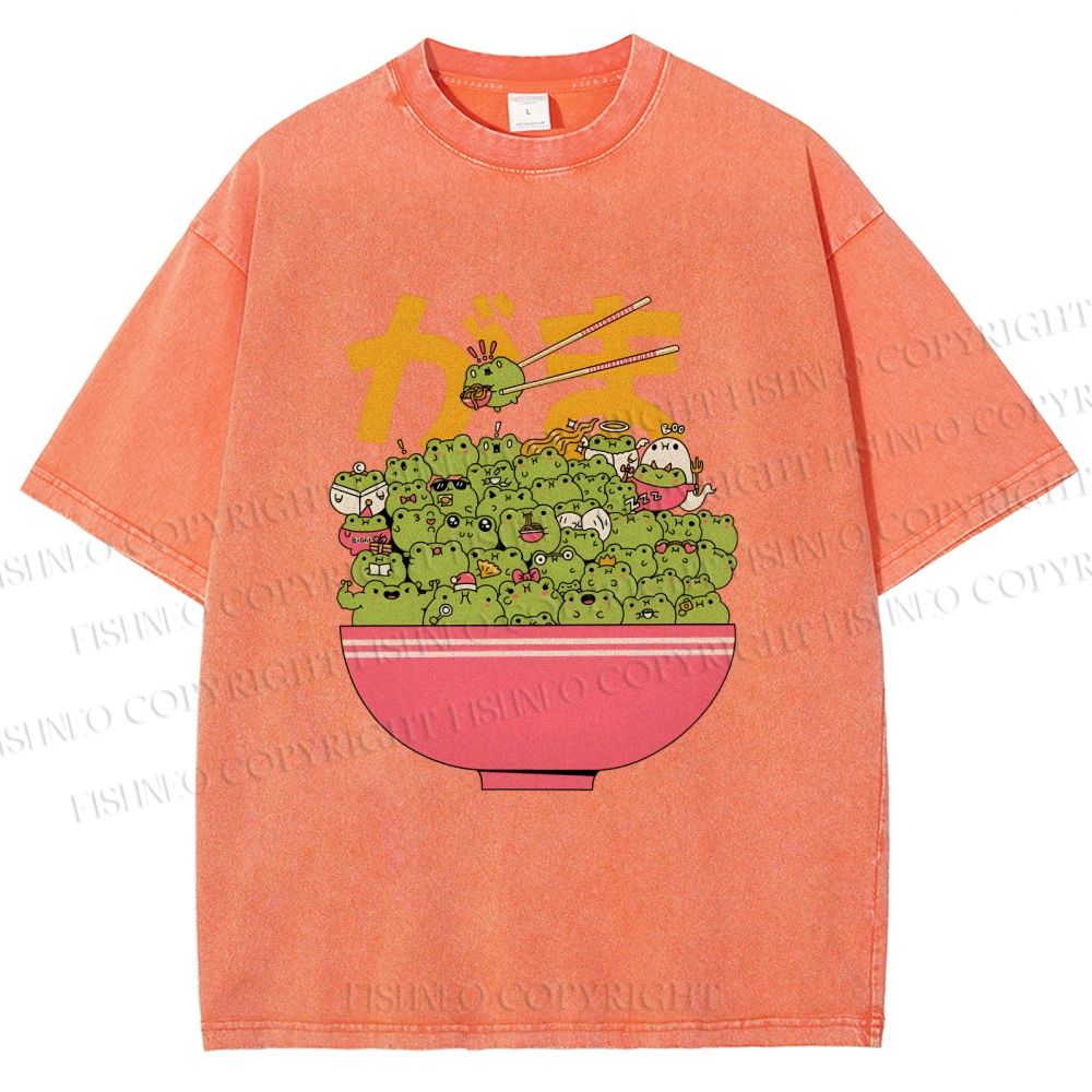 Unisex Bowl Of Frogs Printed Washed Tee