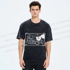 Unisex Evil Cat Having Food For Santa Printed Washed Tee