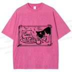 Unisex Evil Cat Having Food For Santa Printed Washed Tee