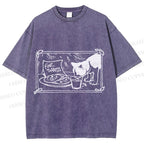 Unisex Evil Cat Having Food For Santa Printed Washed Tee