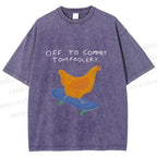 Unisex Skating Chicken Off to Commit Tomfoolery Printed Washed Tee
