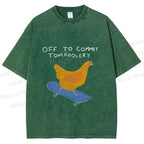 Unisex Skating Chicken Off to Commit Tomfoolery Printed Washed Tee