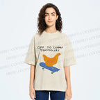 Unisex Skating Chicken Off to Commit Tomfoolery Printed Washed Tee