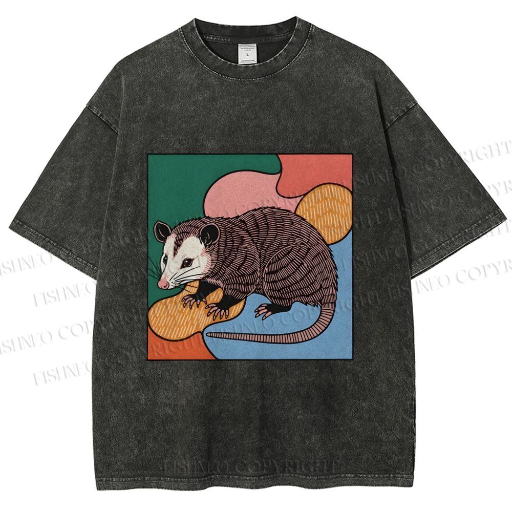 Unisex Opossum in Puzzle Printed Washed Tee
