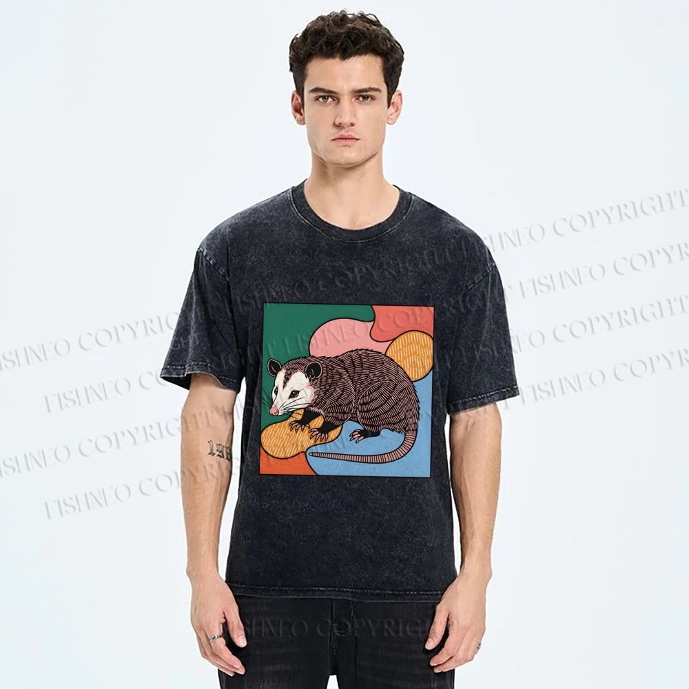 Unisex Opossum in Puzzle Printed Washed Tee
