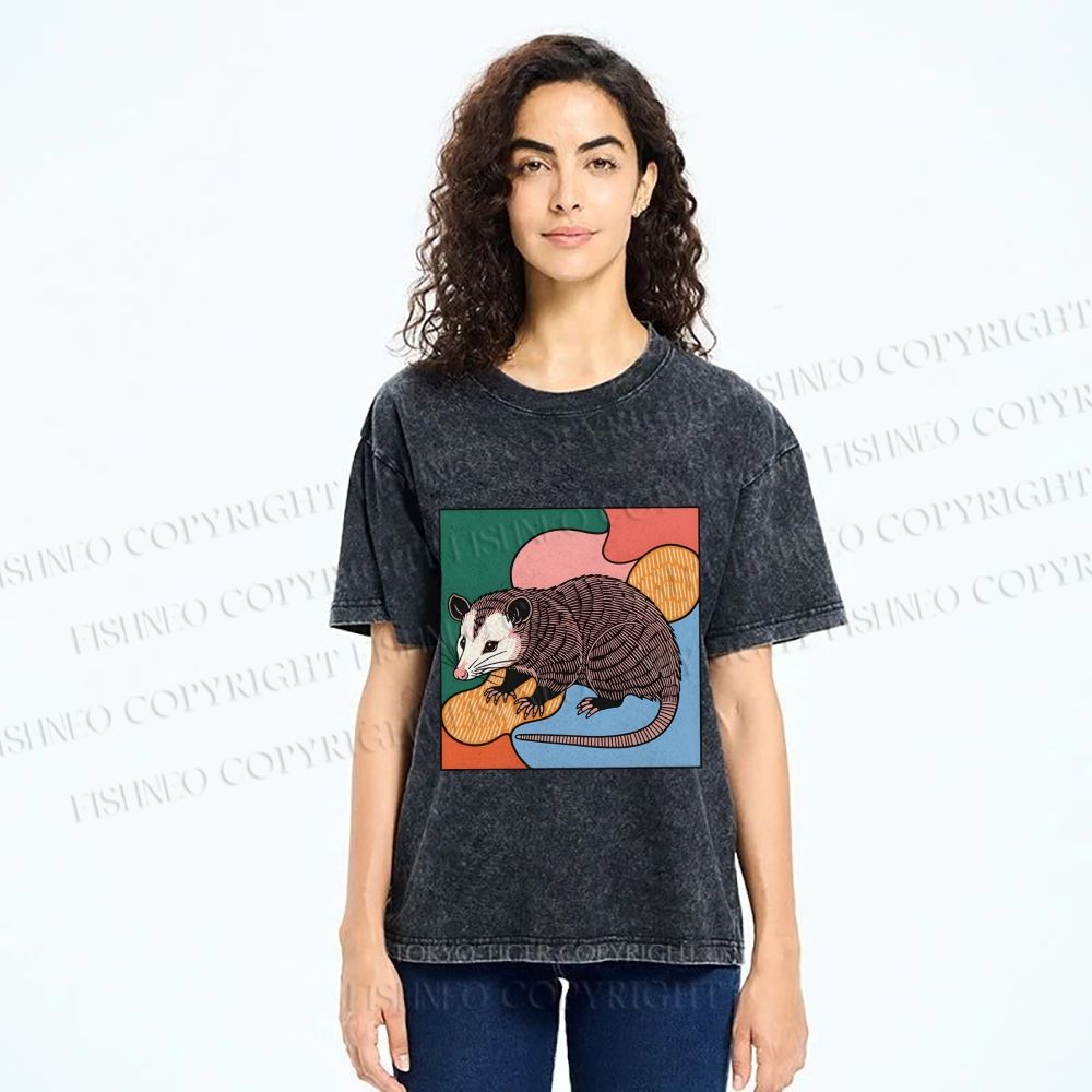 Unisex Opossum in Puzzle Printed Washed Tee