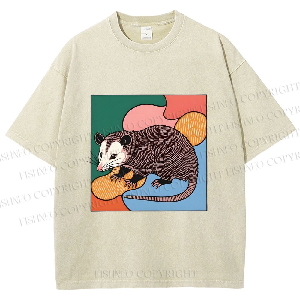 Unisex Opossum in Puzzle Printed Washed Tee
