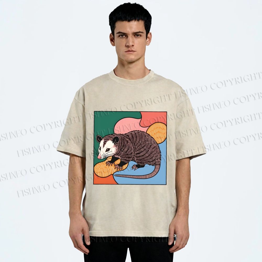 Unisex Opossum in Puzzle Printed Washed Tee