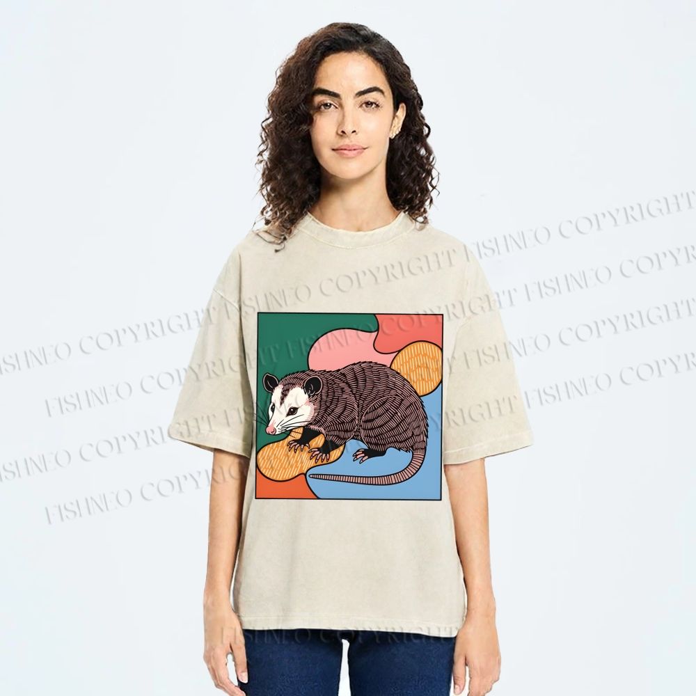 Unisex Opossum in Puzzle Printed Washed Tee