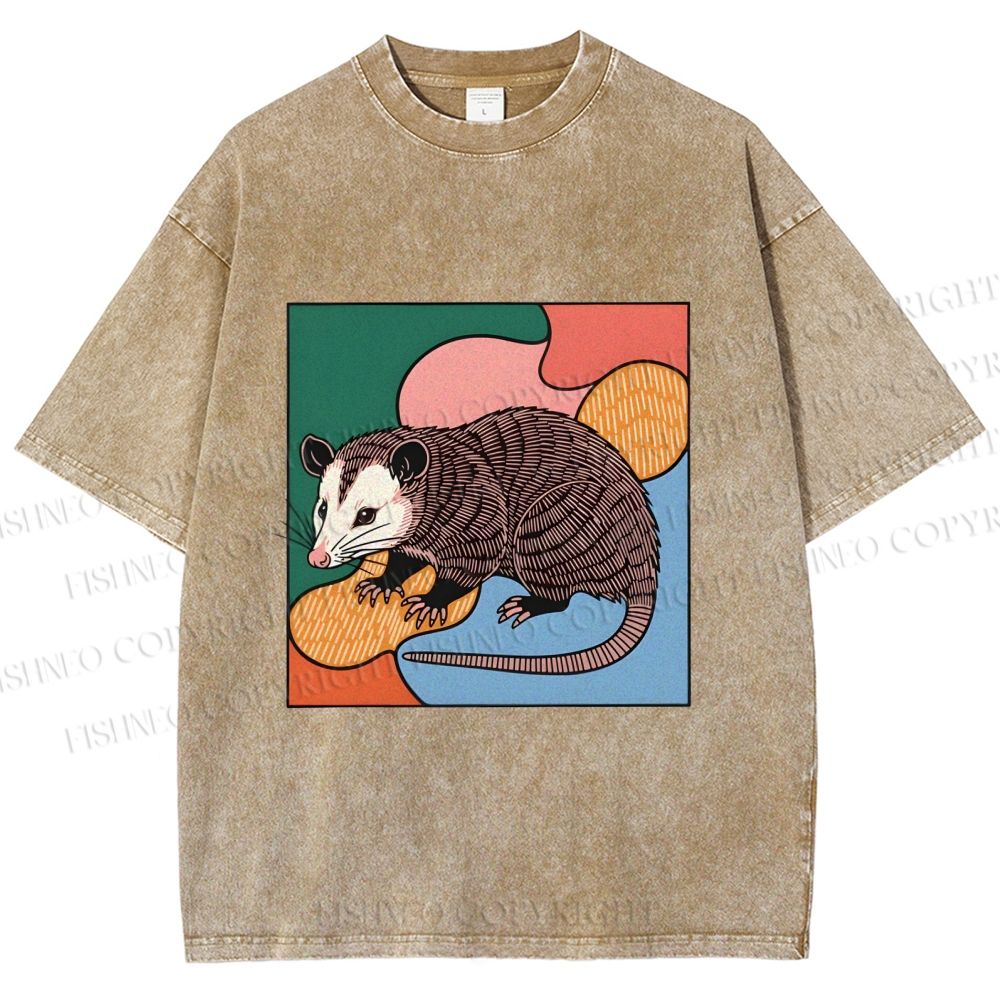Unisex Opossum in Puzzle Printed Washed Tee