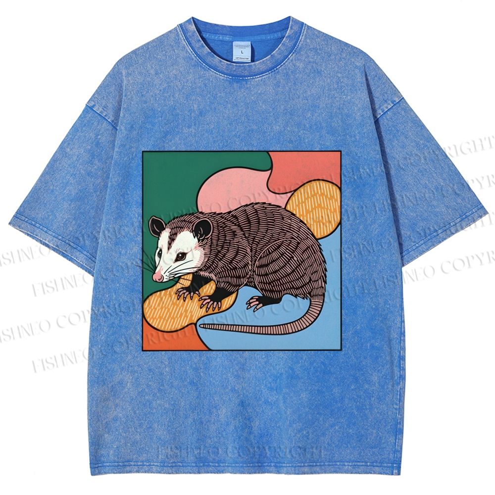 Unisex Opossum in Puzzle Printed Washed Tee