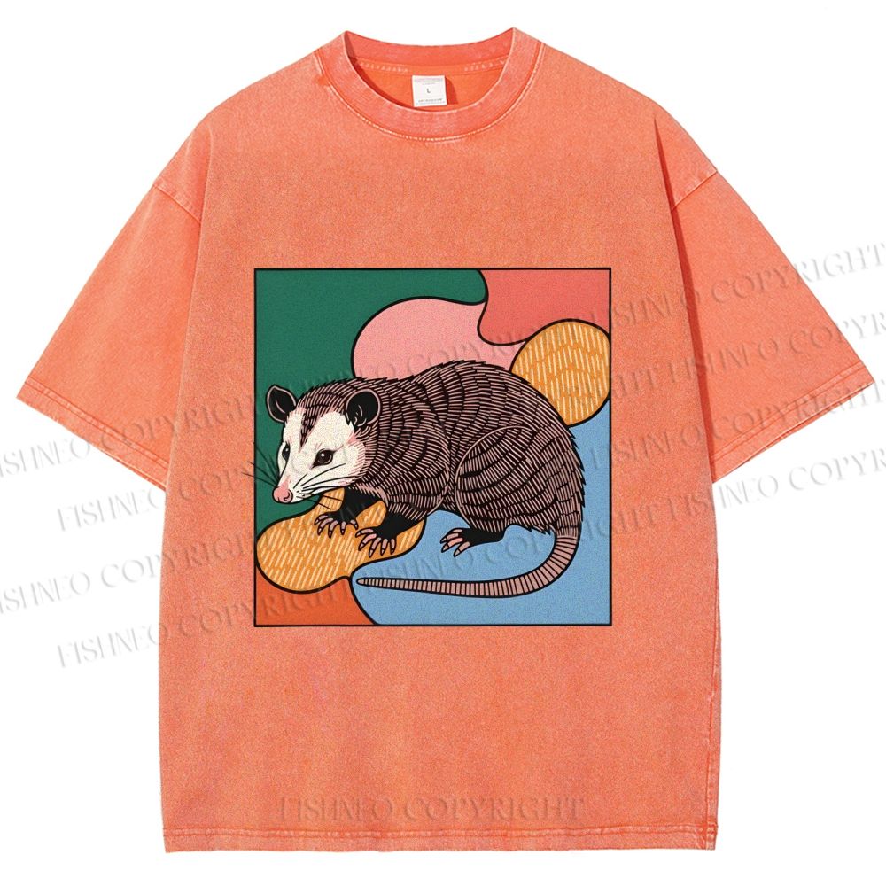 Unisex Opossum in Puzzle Printed Washed Tee