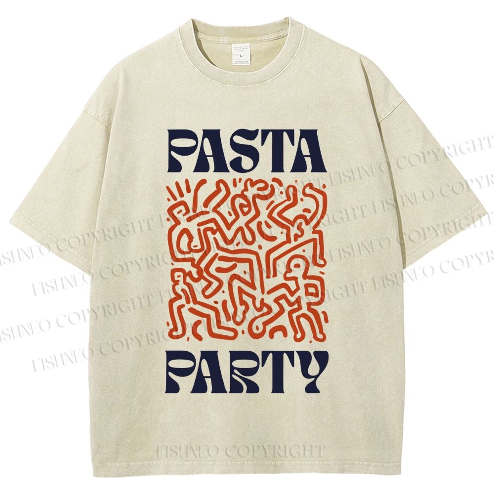 Unisex Pasta Party Printed Washed Tee