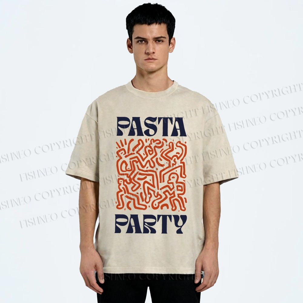 Unisex Pasta Party Printed Washed Tee