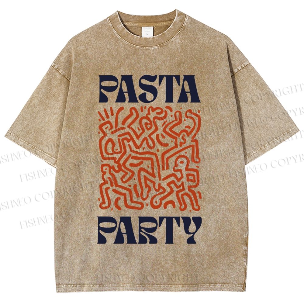 Unisex Pasta Party Printed Washed Tee