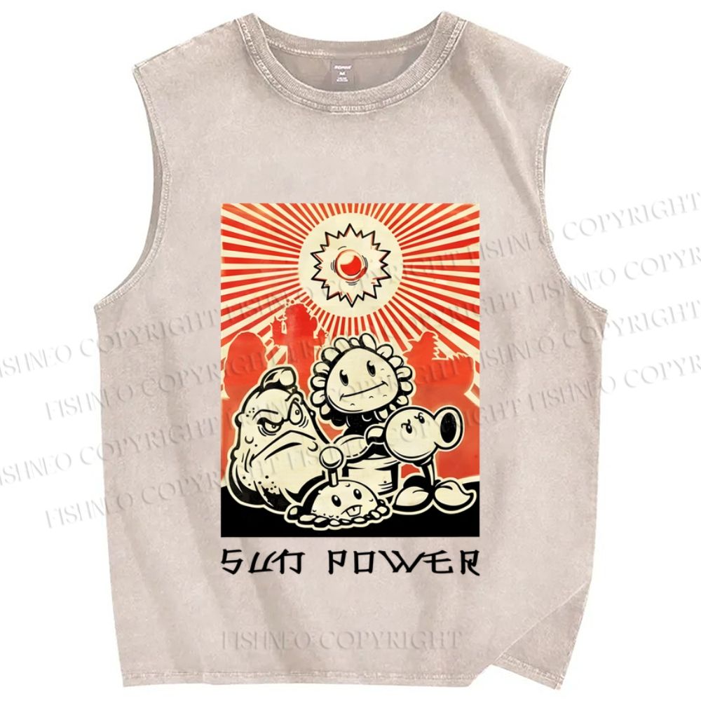 Unisex Sun Power Printed Washed Tank Top