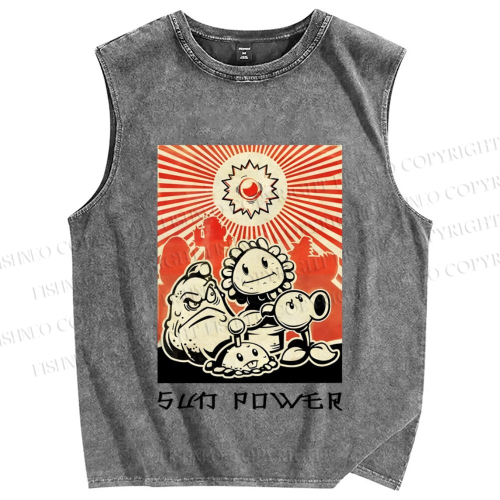 Unisex Sun Power Printed Washed Tank Top