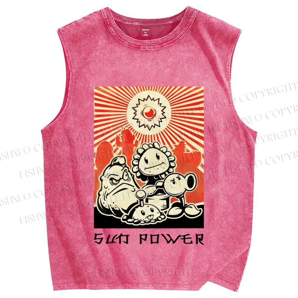Unisex Sun Power Printed Washed Tank Top