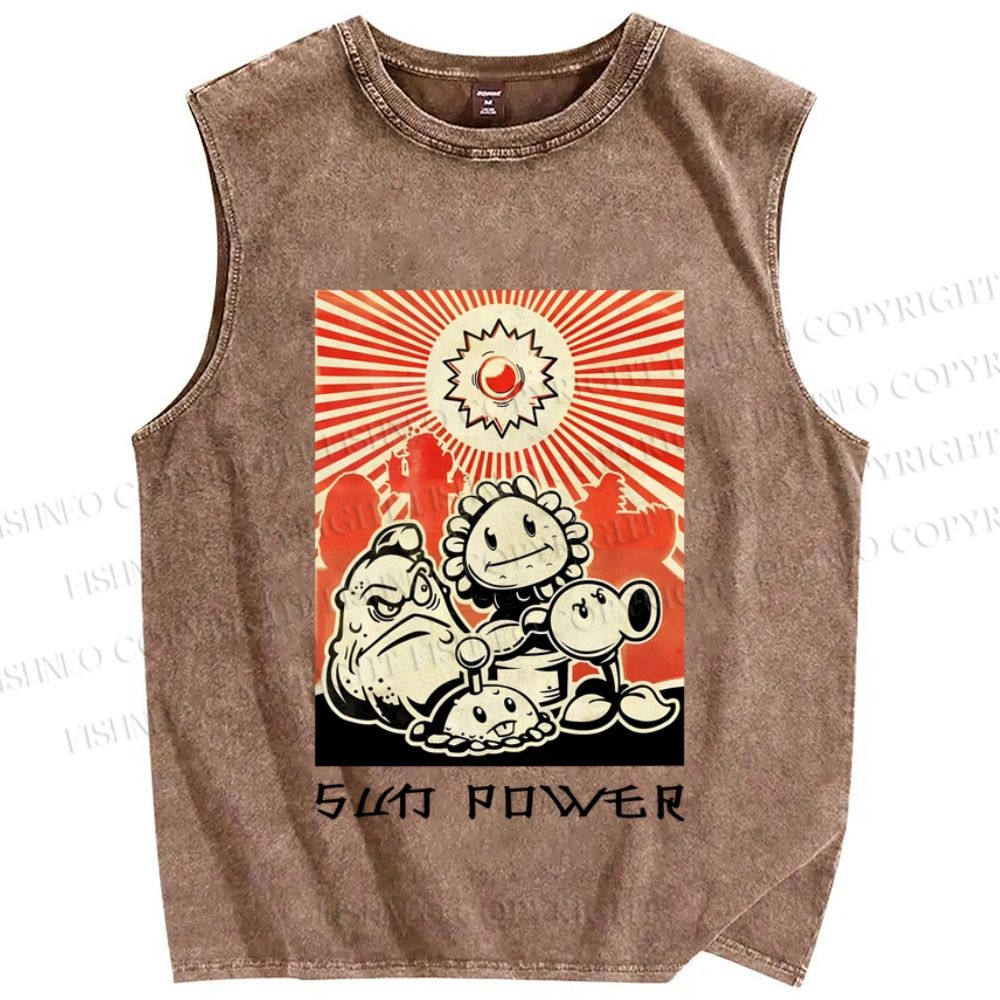 Unisex Sun Power Printed Washed Tank Top