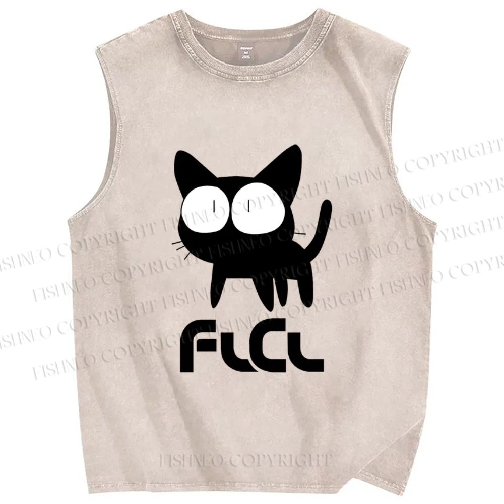 Unisex Flcl Cat Printed Washed Tank Top