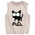 Unisex Flcl Cat Printed Washed Tank Top