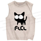 Unisex Flcl Cat Printed Washed Tank Top