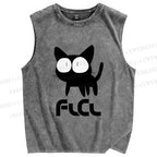 Unisex Flcl Cat Printed Washed Tank Top