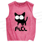 Unisex Flcl Cat Printed Washed Tank Top