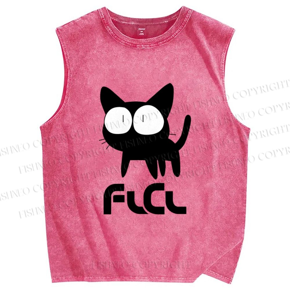 Unisex Flcl Cat Printed Washed Tank Top
