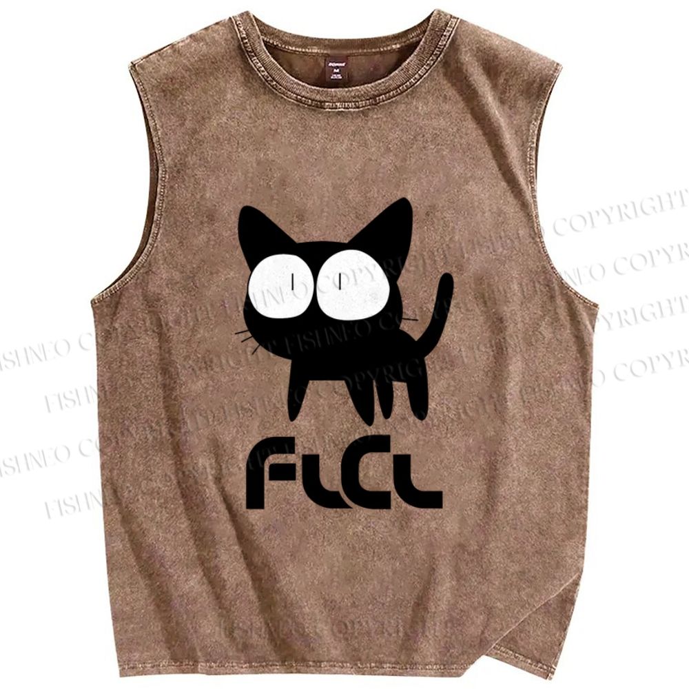 Unisex Flcl Cat Printed Washed Tank Top