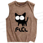 Unisex Flcl Cat Printed Washed Tank Top