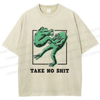 Unisex Take No Shit Frog Printed Washed Tee