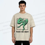 Unisex Take No Shit Frog Printed Washed Tee