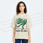 Unisex Take No Shit Frog Printed Washed Tee