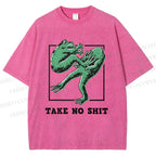 Unisex Take No Shit Frog Printed Washed Tee