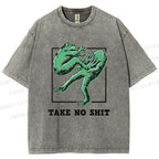 Unisex Take No Shit Frog Printed Washed Tee