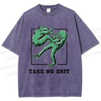 Unisex Take No Shit Frog Printed Washed Tee