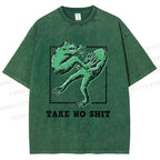 Unisex Take No Shit Frog Printed Washed Tee