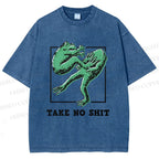Unisex Take No Shit Frog Printed Washed Tee
