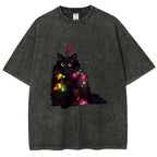 Christmas Lights Cat Washed T-Shirt