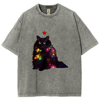 Christmas Lights Cat Washed T-Shirt